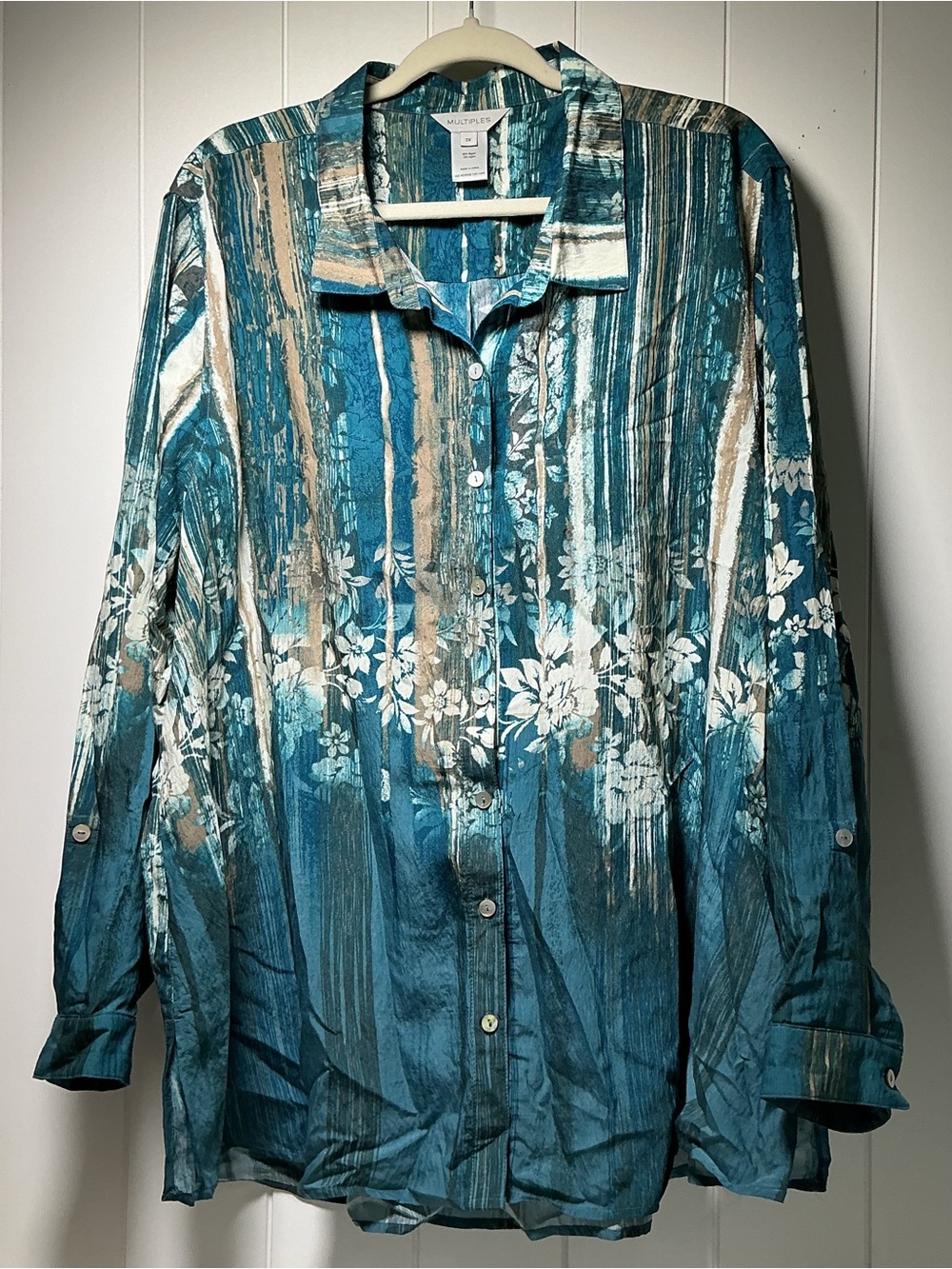 Multiples Women's Plus Size 2X Button Front Top Long Sleeve Work Shirt Career